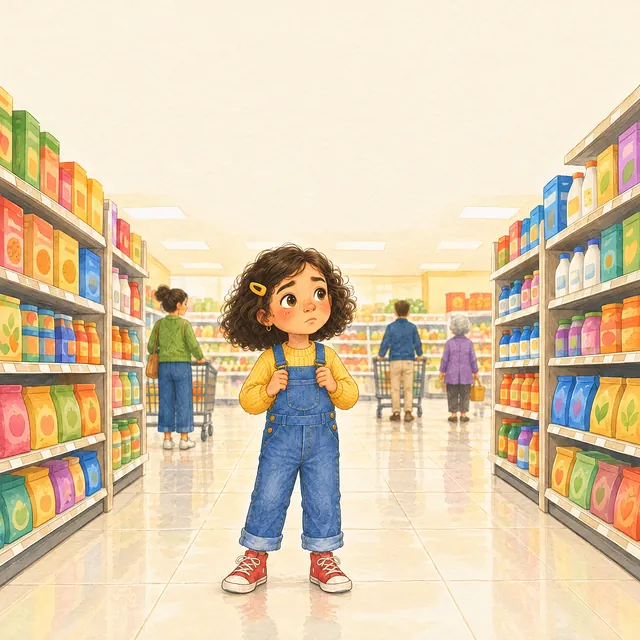 Noor alleen in het gangpad van een supermarkt